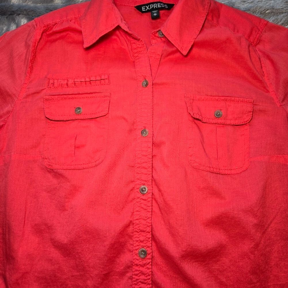 Express Cotton Button Down - Coral - Picture 3 of 7
